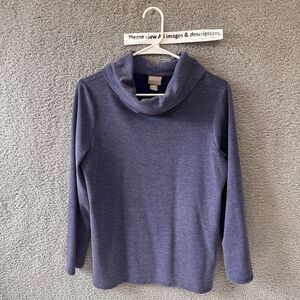 Chico’s Sweater Women’s Top Size 1 M Cowl Neck Pull Over Relaxed Casual Blue